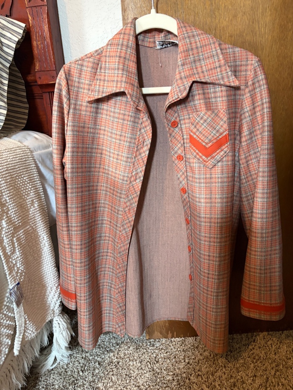 1970s vintage Women's Orange and Blue Plaid Blazer/button up